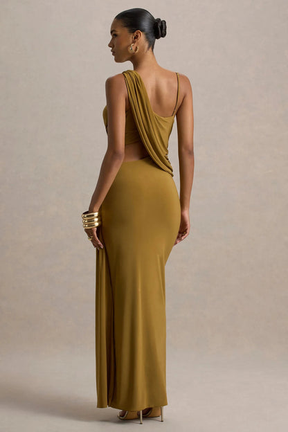 Daring Mermaid One Shoulder Sleeveless Cutout Draped Floor Length Prom Dress by YiHuiw