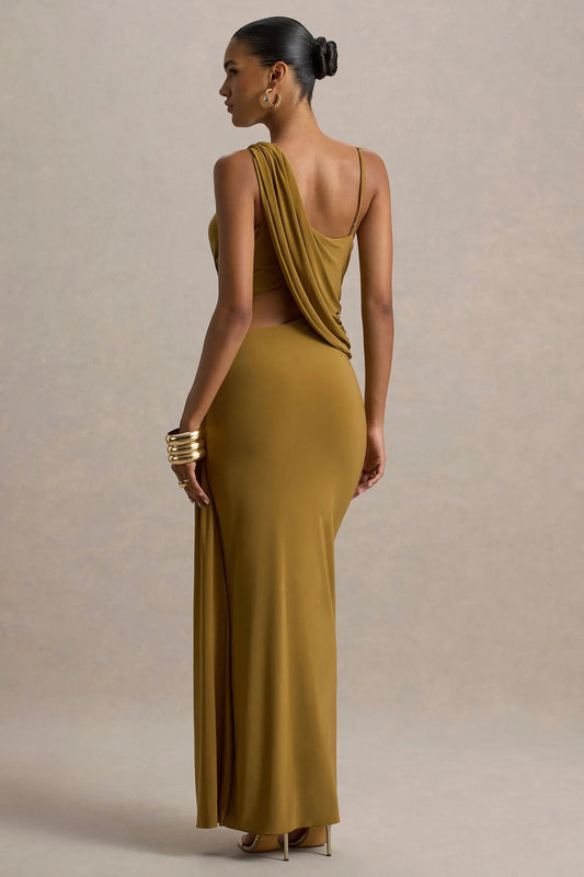 Daring Mermaid One Shoulder Sleeveless Cutout Draped Floor Length Prom Dress by YiHuiw