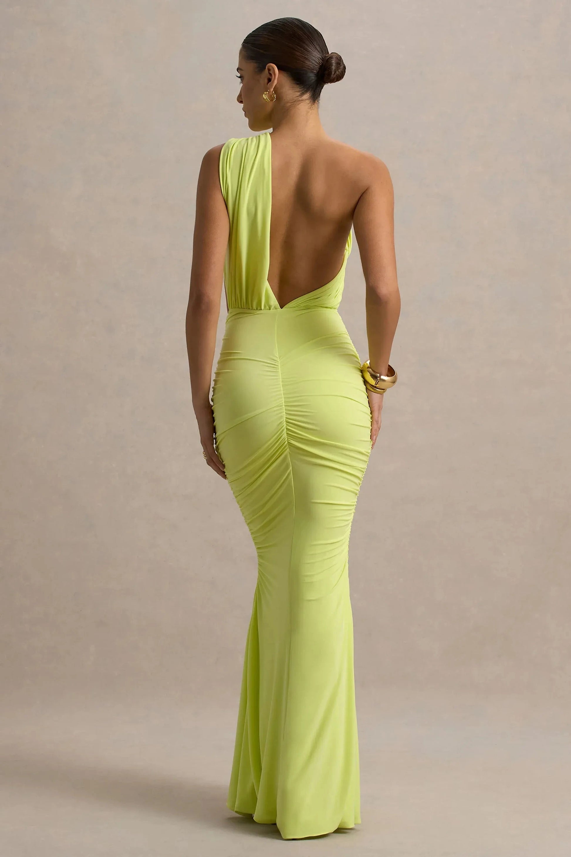 Daring Mermaid One Shoulder Sleeveless Cutout Ruched Plus Size Floor Length Evening Dress by YiHuiw
