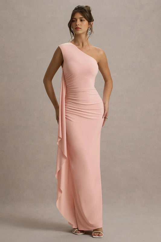 Daring Mermaid One Shoulder Sleeveless Ruched Draped Floor Length Prom Dress by YiHuiw