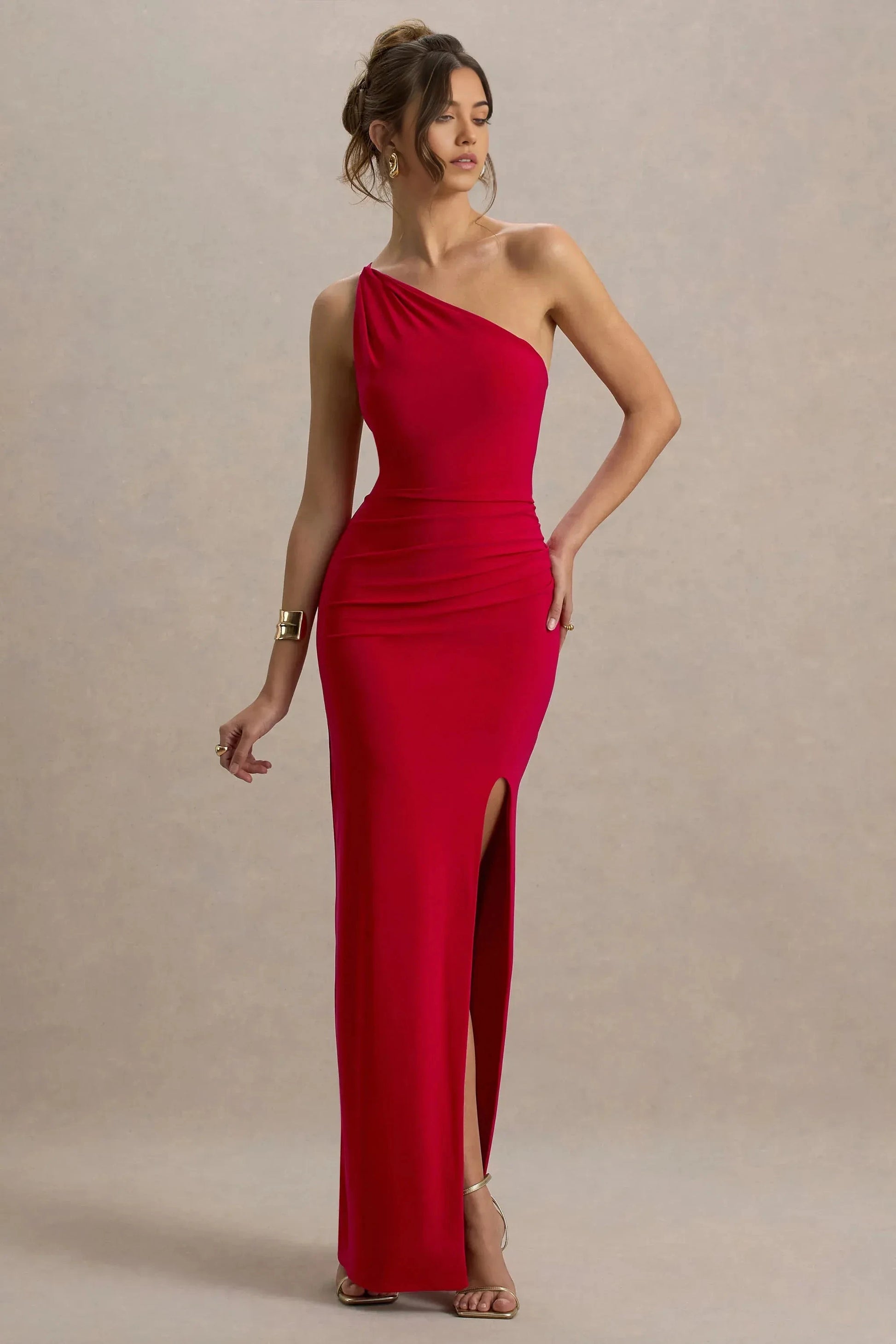 Daring Mermaid One Shoulder Sleeveless Ruched Open Back Floor Length Evening Dresses by YiHuiw