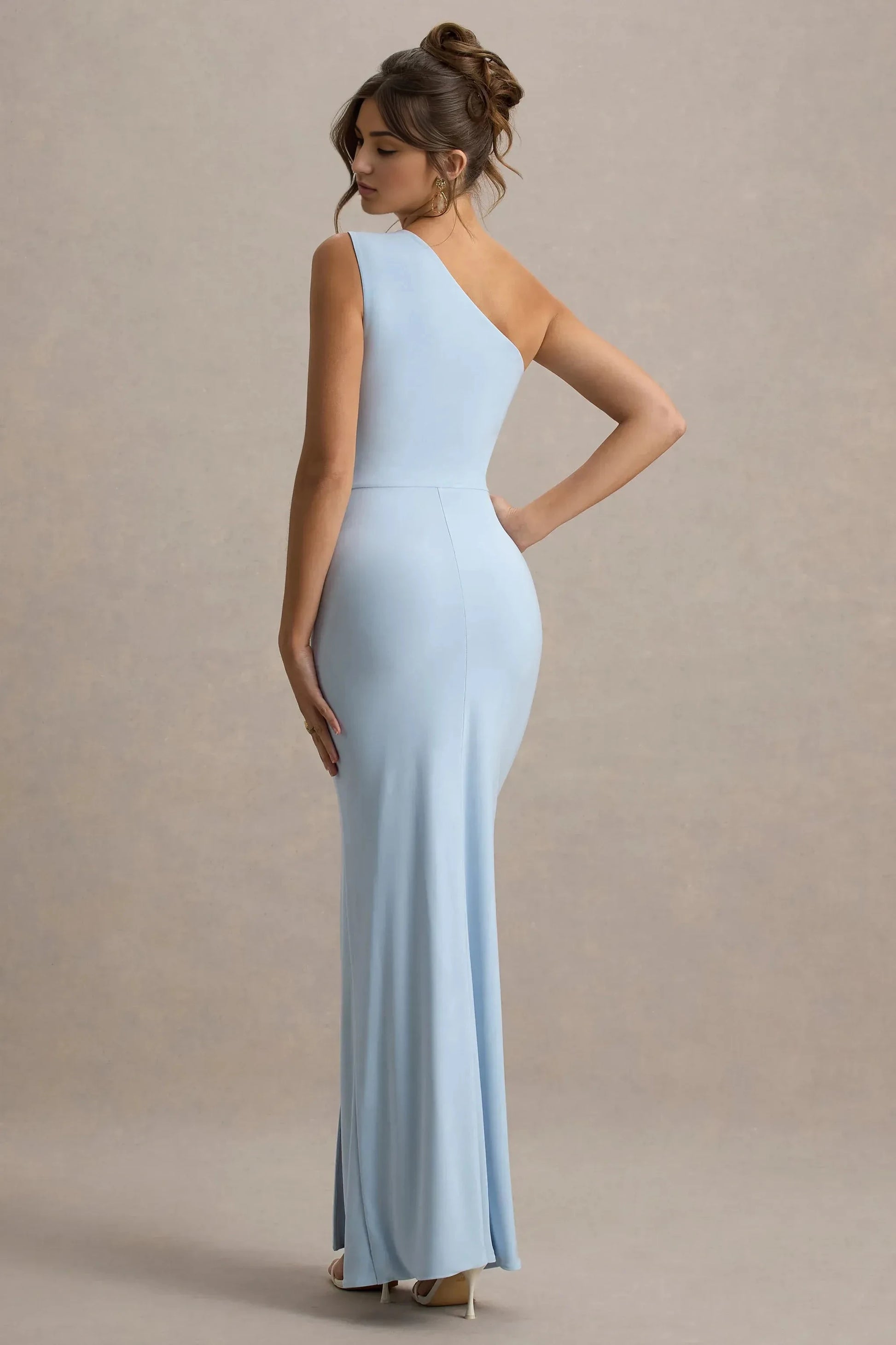 Daring Mermaid One Shoulder Sleeveless Ruched Side Slit Plus Size Floor Length Evening Dress by YiHuiw
