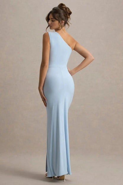 Daring Mermaid One Shoulder Sleeveless Ruched Side Slit Plus Size Floor Length Evening Dress by YiHuiw