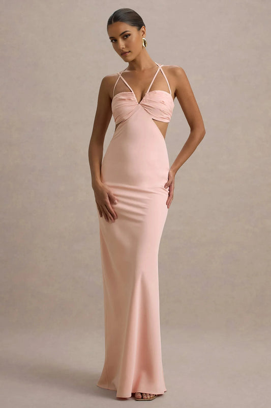 Daring Mermaid Plunge Neck Sleeveless Cutout Cross Strap Floor Length Prom Dress by YiHuiw