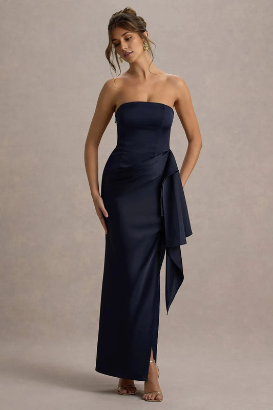 Daring Mermaid Strapless Ruffled Accent High Slit Floor Length Prom Dress by YiHuiw