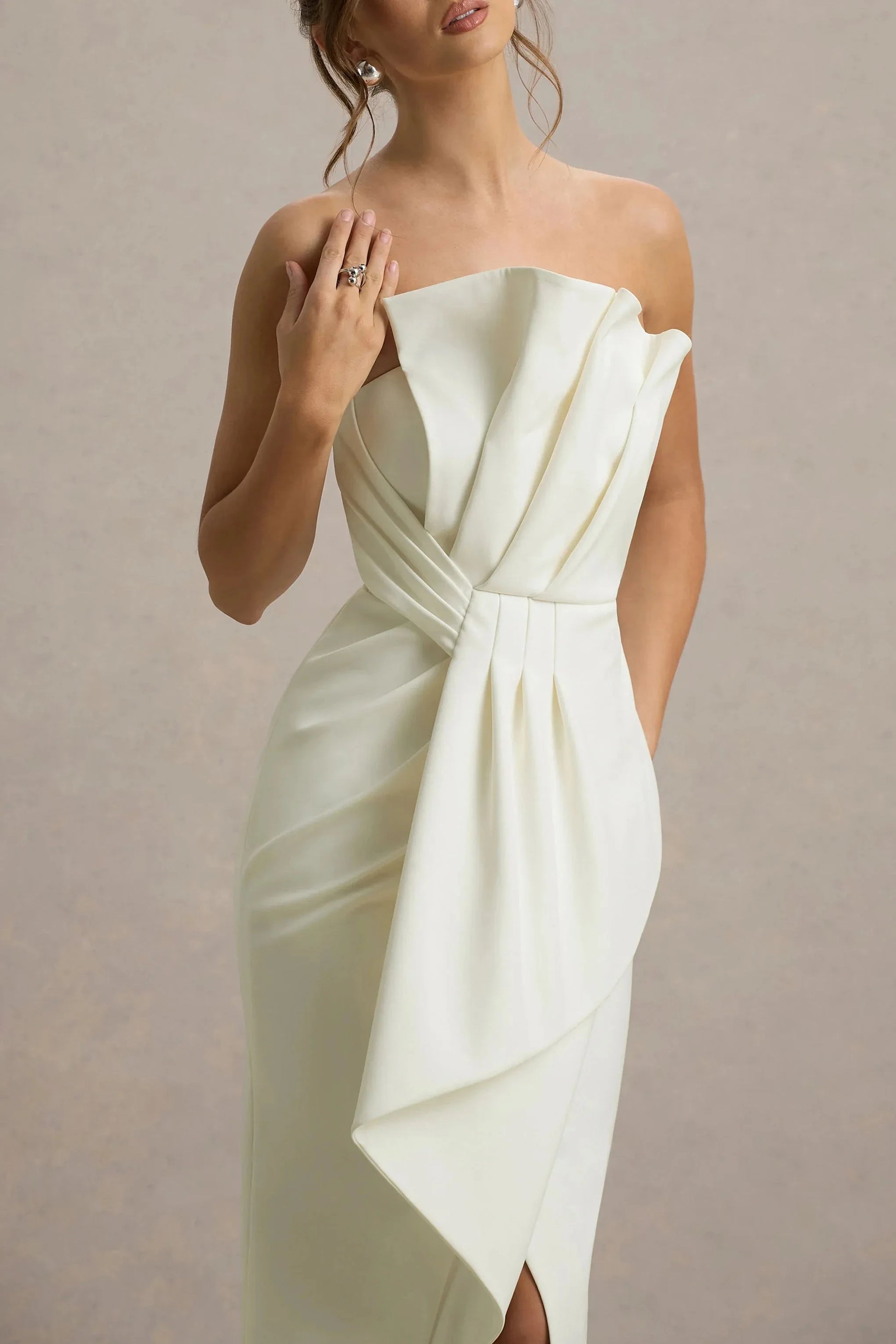 Daring Mermaid Strapless Sleeveless Dramatic Drape Slit Maxi Prom Dress by YiHuiw