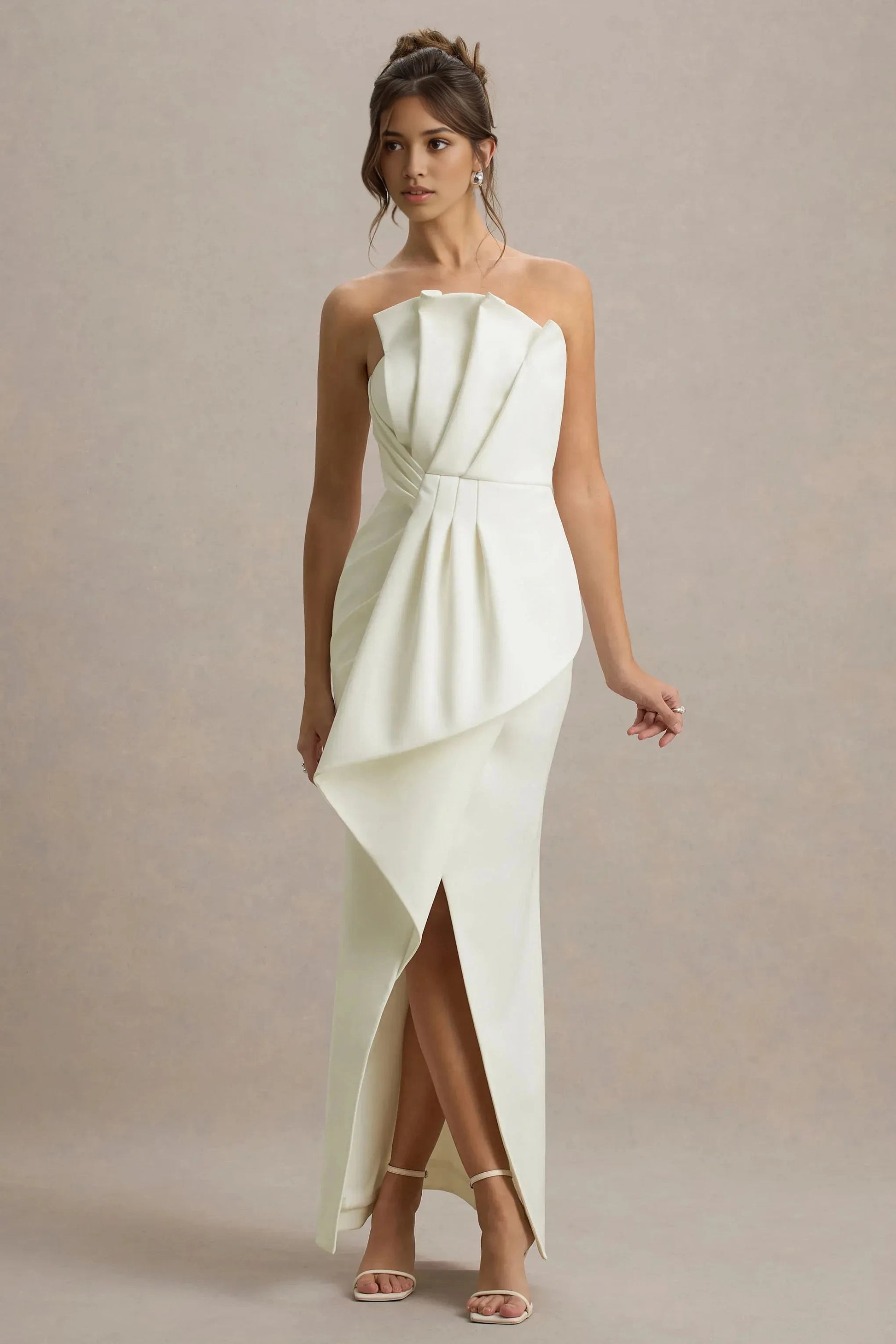 Daring Mermaid Strapless Sleeveless Dramatic Drape Slit Maxi Prom Dress by YiHuiw