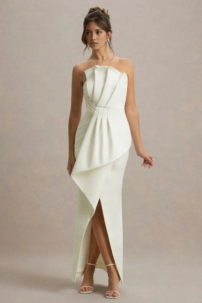 Daring Mermaid Strapless Sleeveless Dramatic Drape Slit Maxi Prom Dress by YiHuiw