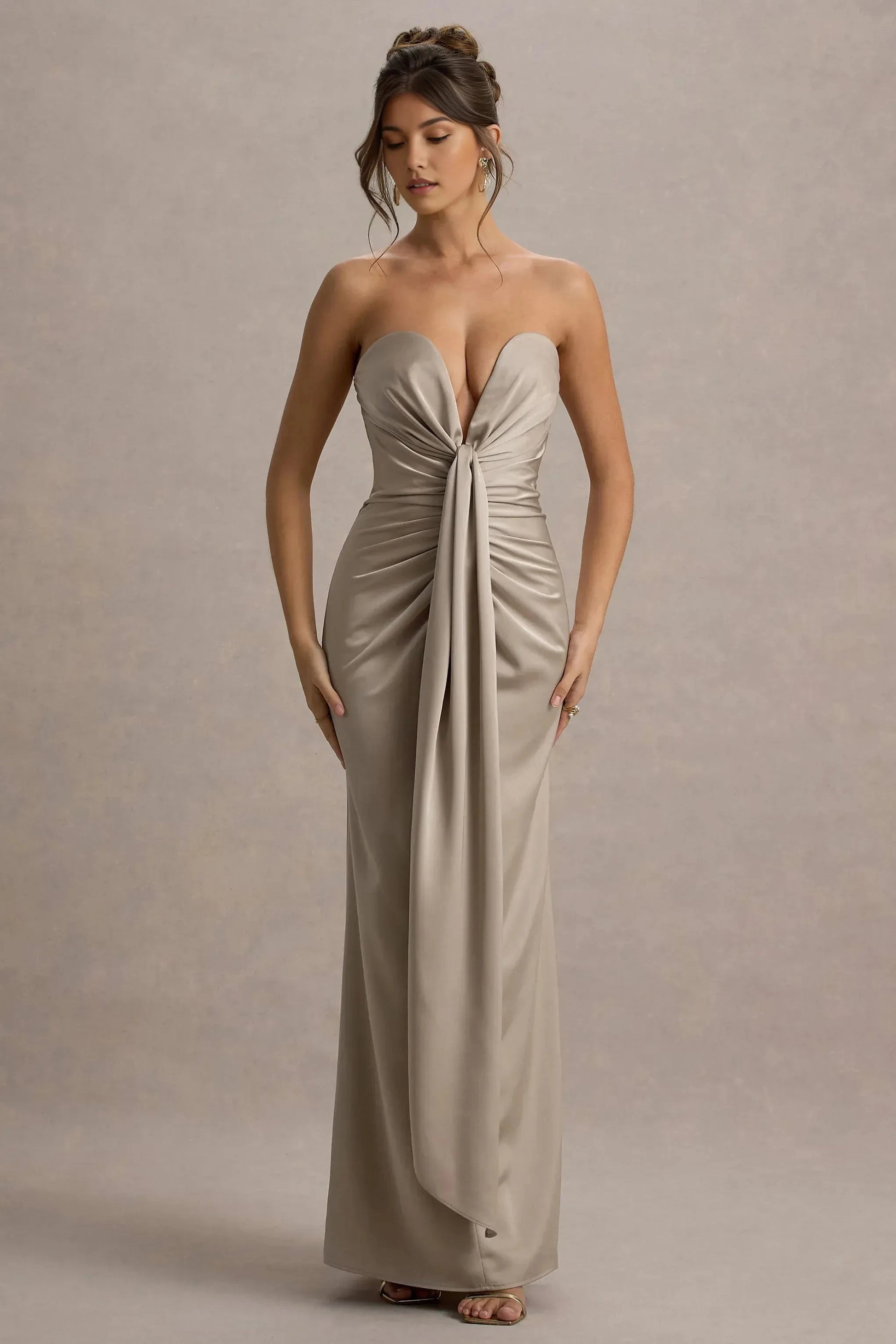 Daring Mermaid Strapless Sleeveless Knot Accent Plus Size Floor Length Evening Dress by YiHuiw