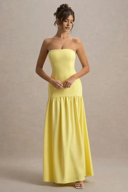 Daring Mermaid Strapless Sleeveless Open Back Ruffled Hem Floor Length Prom Dress by YiHuiw