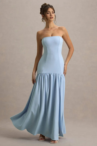 Daring Mermaid Strapless Sleeveless Ruffled Hem Floor Length Prom Dress by YiHuiw