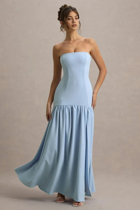 Daring Mermaid Strapless Sleeveless Ruffled Hem Floor Length Prom Dress by YiHuiw