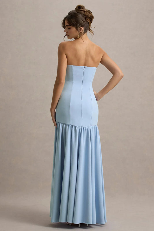 Daring Mermaid Strapless Sleeveless Ruffled Hem Floor Length Prom Dress by YiHuiw