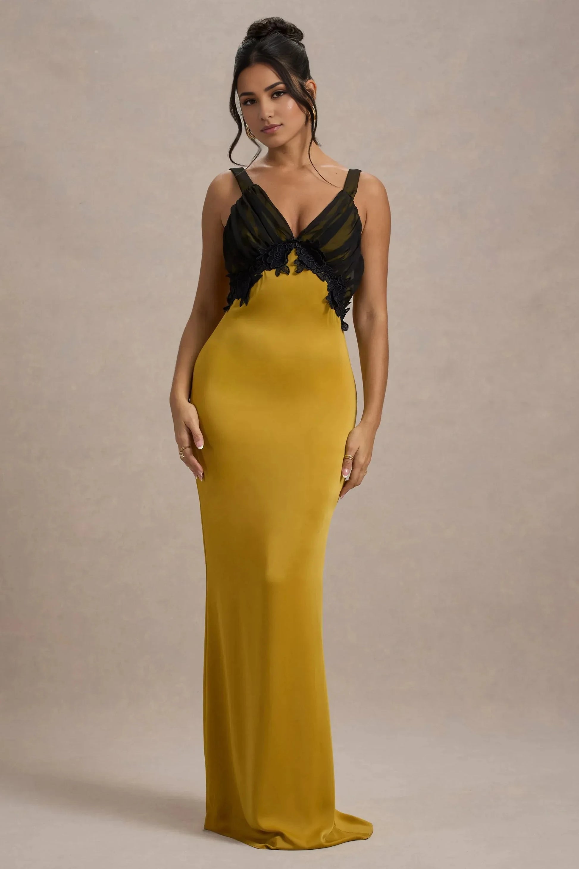 Daring Mermaid V Neck Sleeveless Lace Accent Open Back Plus Size Floor Length Evening Dress by YiHuiw