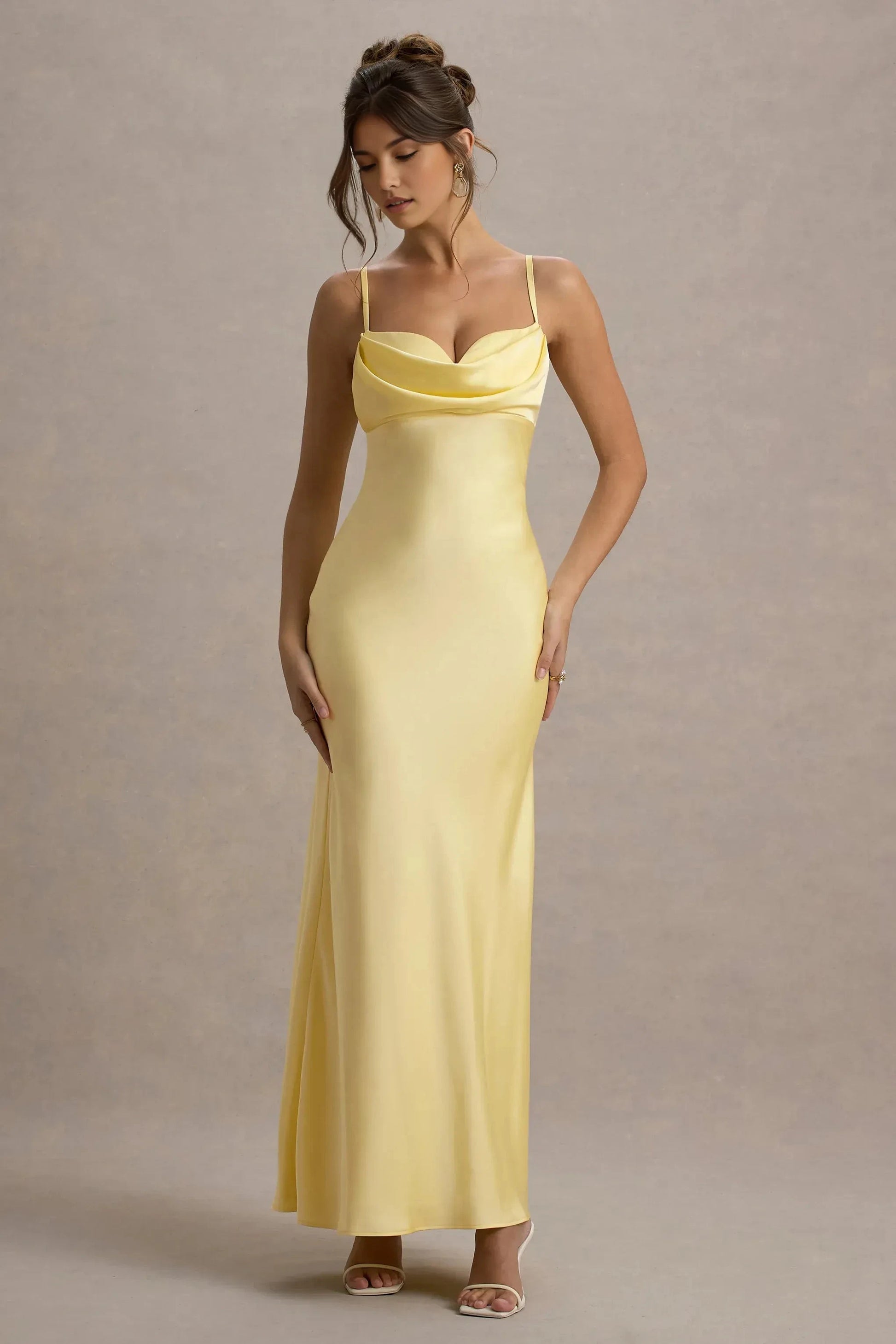 Daring Sheath Cowl Neck Spaghetti Strap Back Zipper Plus Size Floor Length Evening Dress by YiHuiw