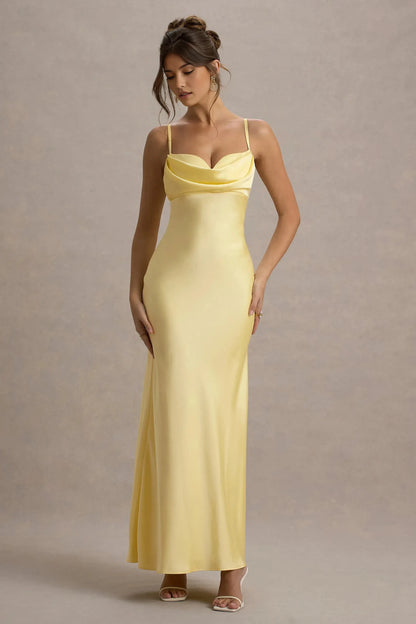 Daring Sheath Cowl Neck Spaghetti Strap Back Zipper Plus Size Floor Length Evening Dress by YiHuiw