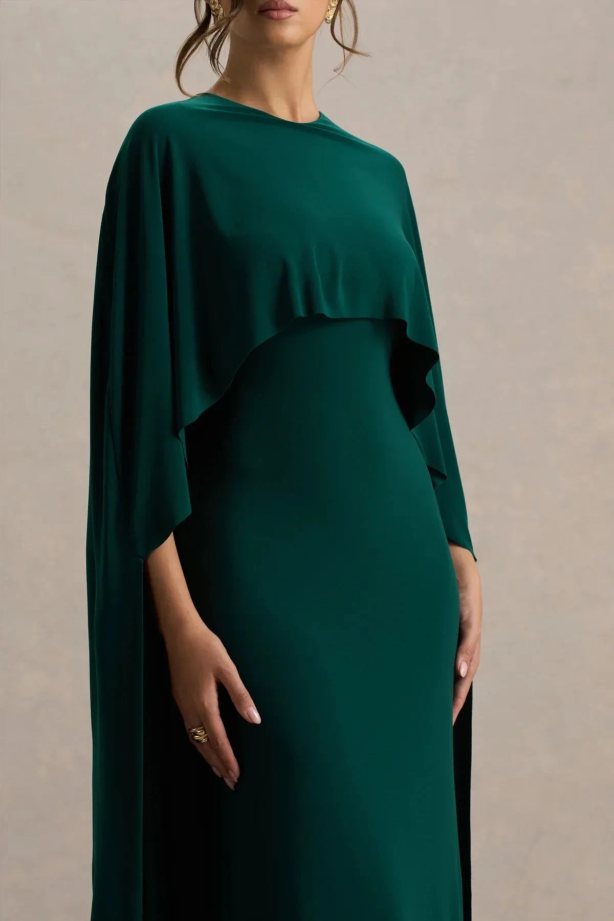 Daring Sheath Crew Neck Cape Sleeve Back Zipper Floor Length Evening Dresses by YiHuiw