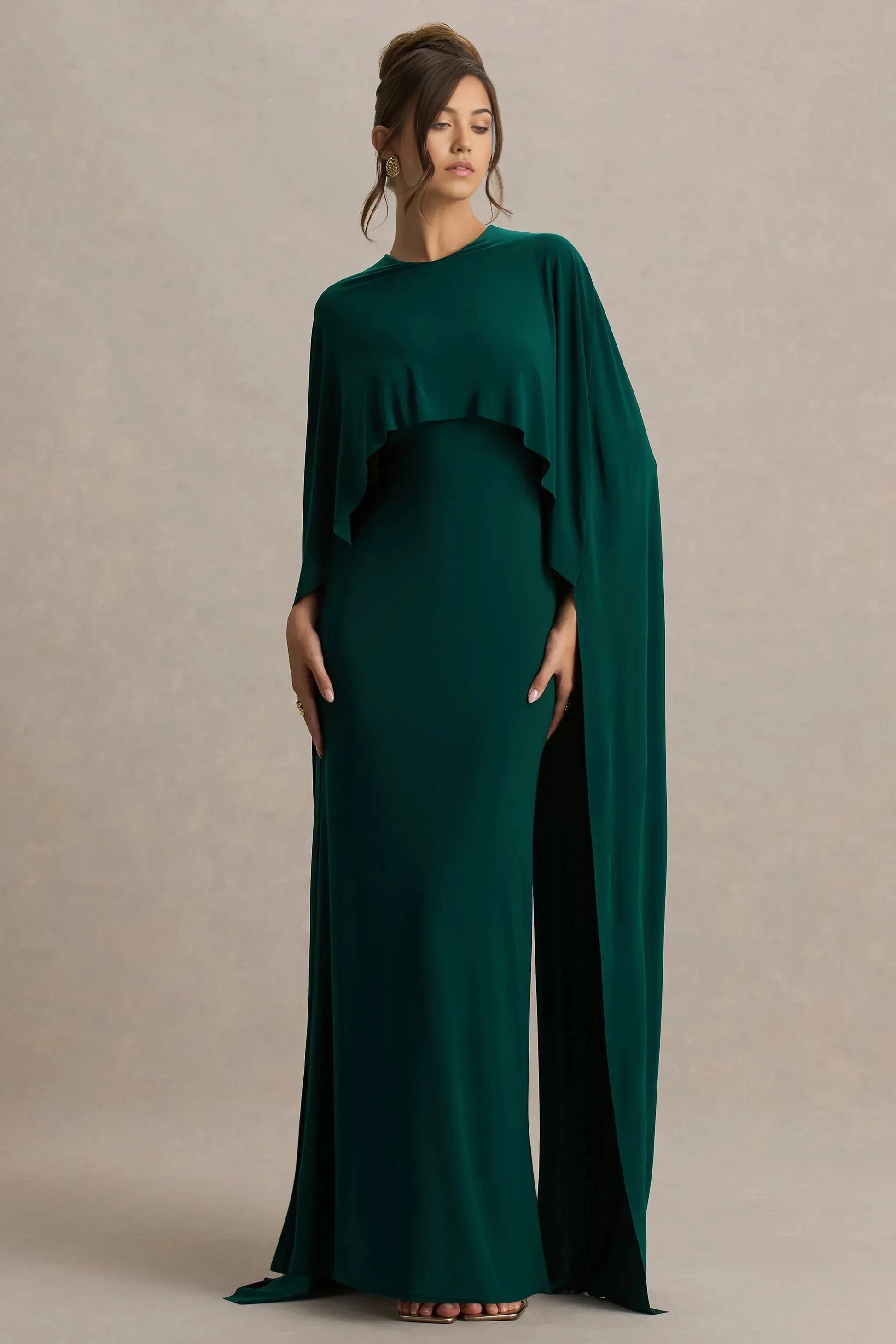 Daring Sheath Crew Neck Cape Sleeve Back Zipper Floor Length Evening Dresses by YiHuiw