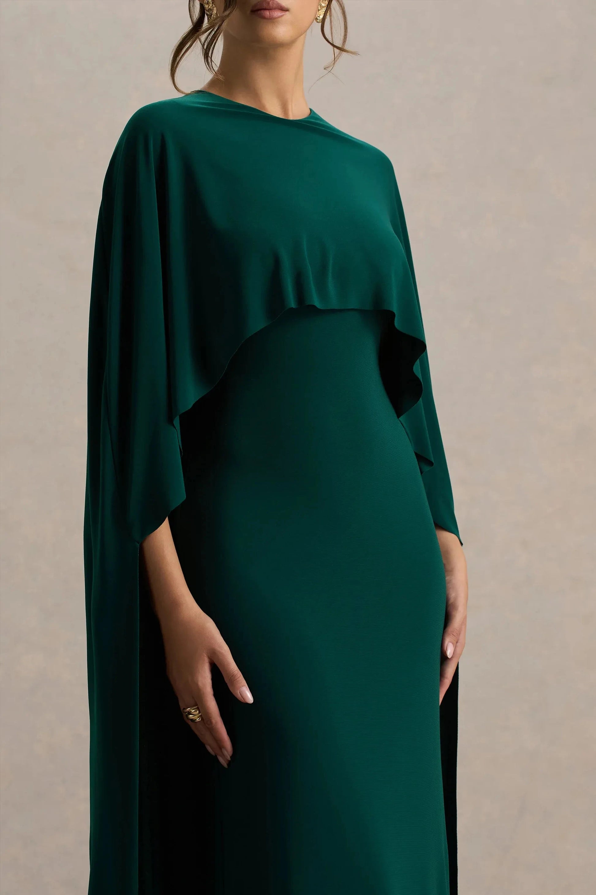 Daring Sheath Crew Neck Cape Sleeve Back Zipper Floor Length Evening Dresses by YiHuiw