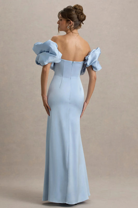 Daring Sheath Off Shoulder Ruffled Sleeve Open Back Floor Length Prom Dress by YiHuiw