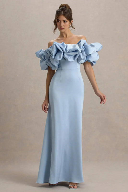 Daring Sheath Off Shoulder Ruffled Sleeve Open Back Floor Length Prom Dress by YiHuiw