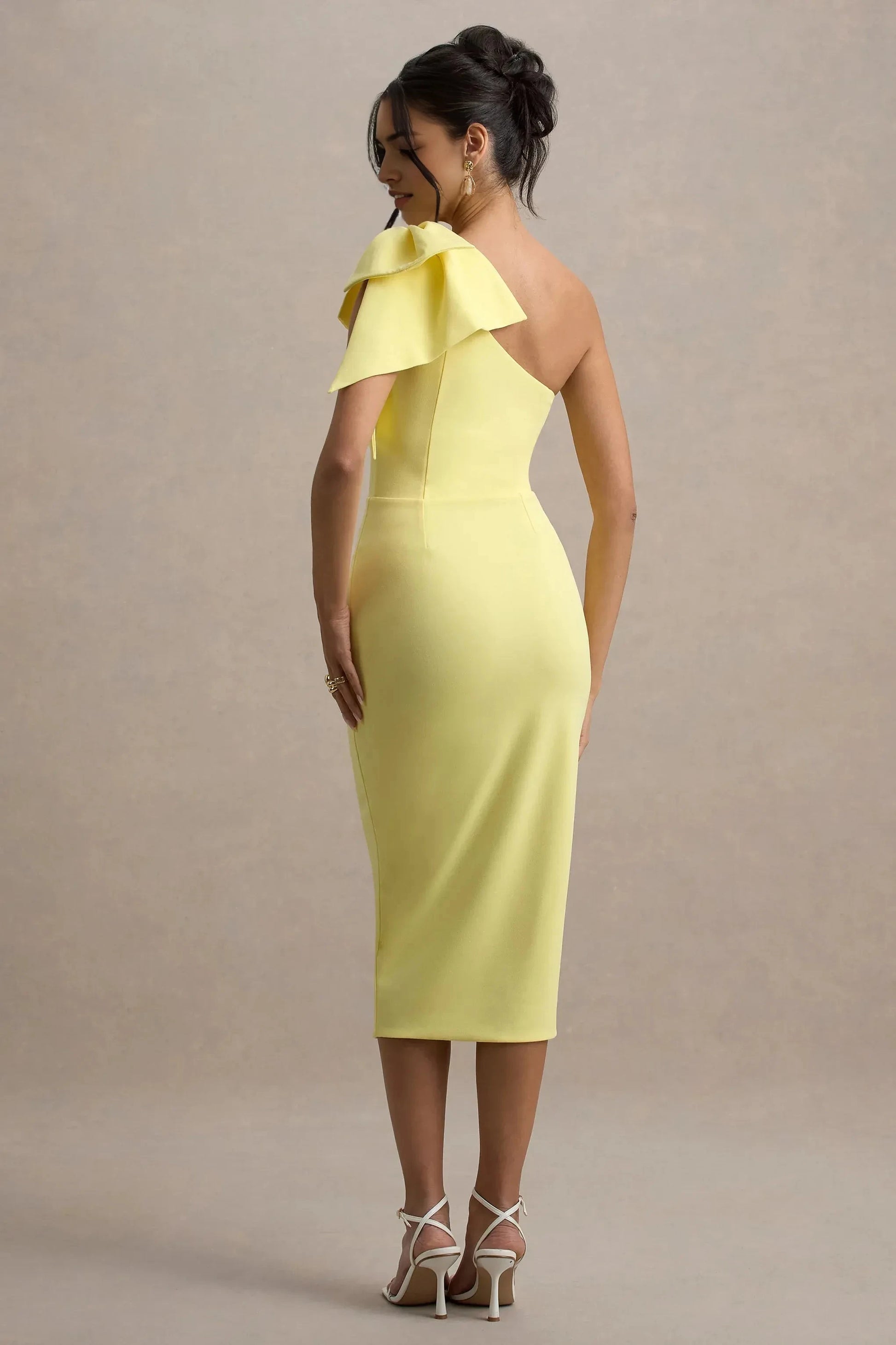 Daring Sheath One Shoulder Single Bow Accent Midi Prom Dress by YiHuiw