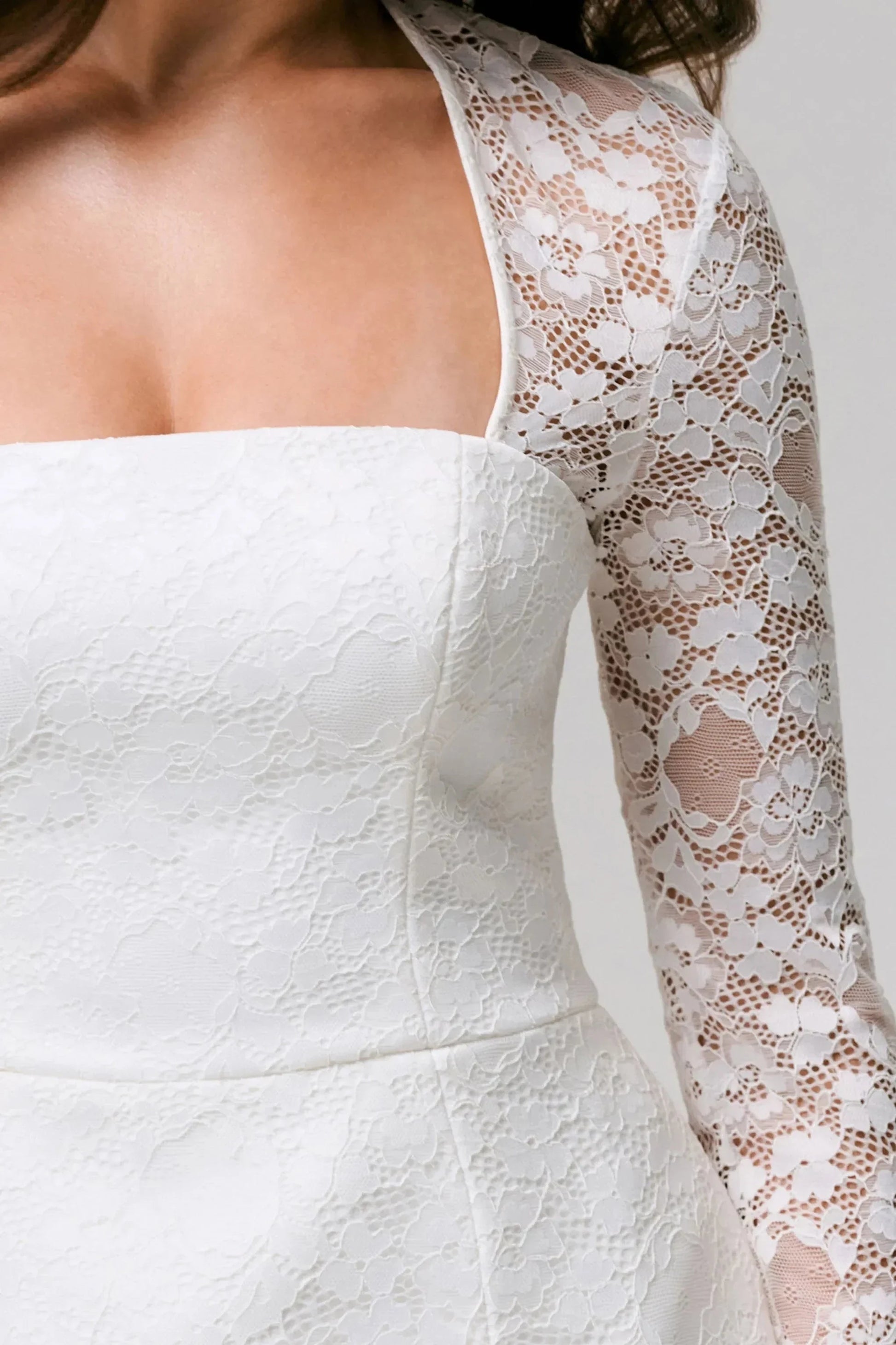 Daring Sheath Square Neck Long Sleeve Lace Accent Keyhole Back Short Prom Dress by YiHuiw