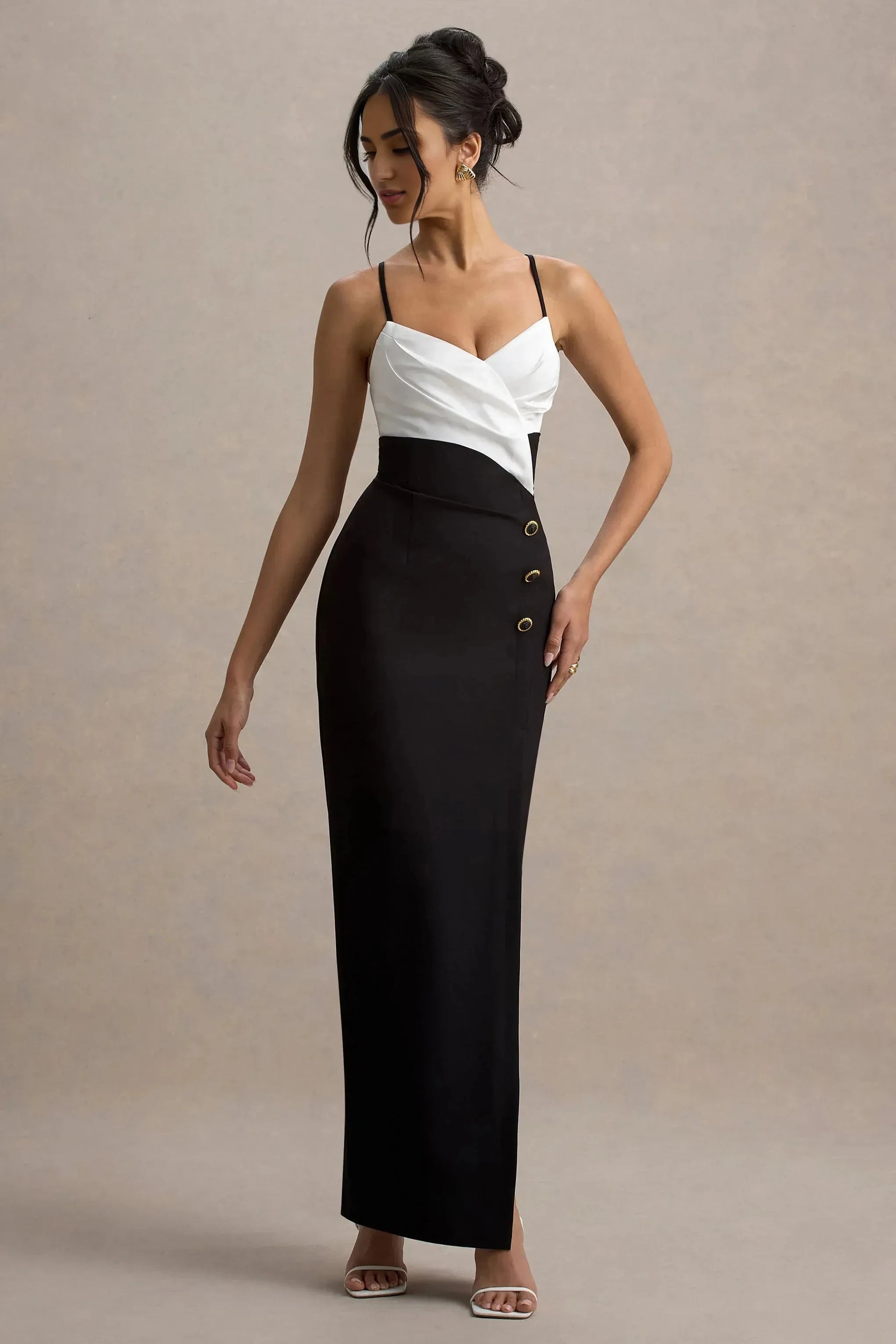 Daring Sheath Sweetheart Neck Sleeveless Two Tone Button Accent Plus Size Floor Length Evening Dress by YiHuiw