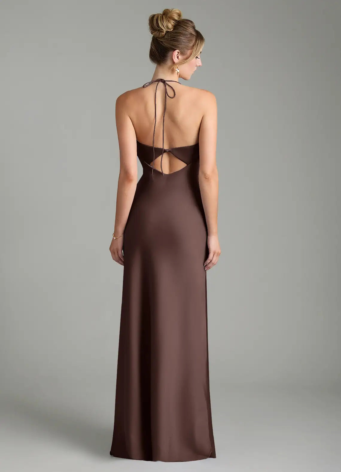 Brown Mermaid Halter Satin Cutout Floor-Length Wedding Dress - Yihuiw by Yihuiw