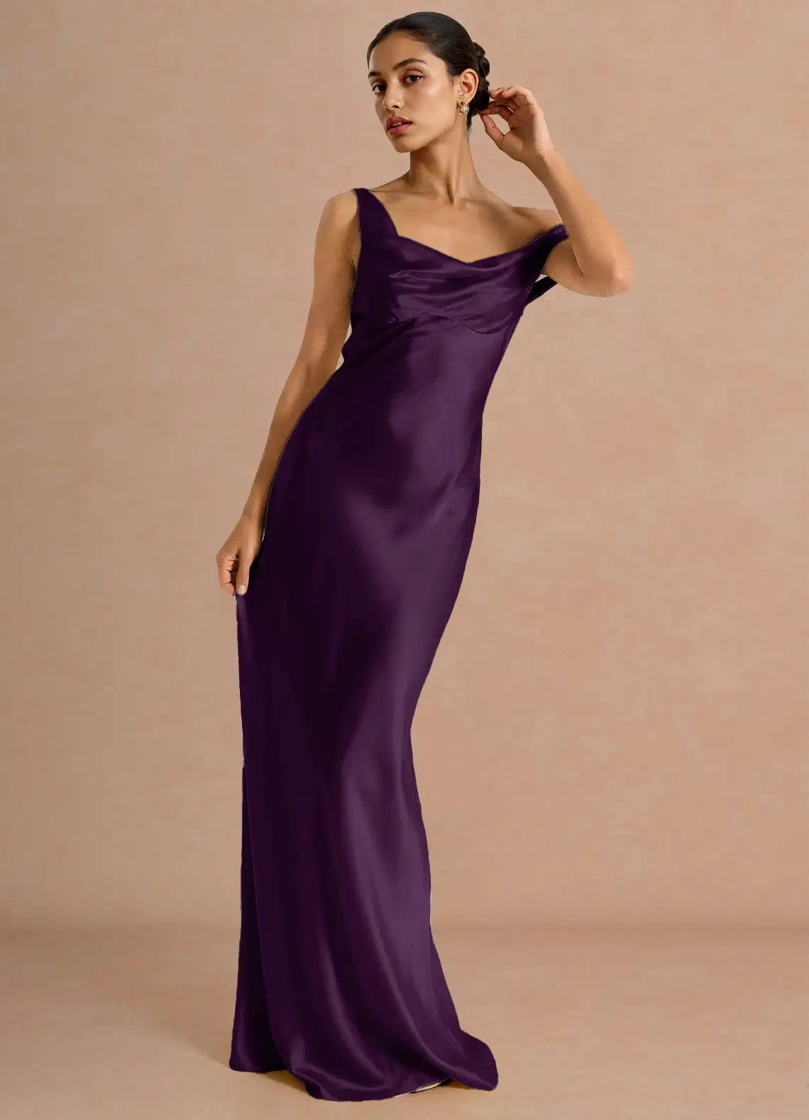 Purple Mermaid Off-Shoulder Satin Floor-Length Wedding Dress - Yihuiw by Yihuiw
