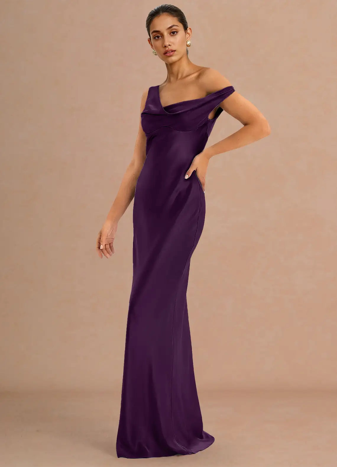 Purple Mermaid Off-Shoulder Satin Floor-Length Wedding Dress - Yihuiw by Yihuiw