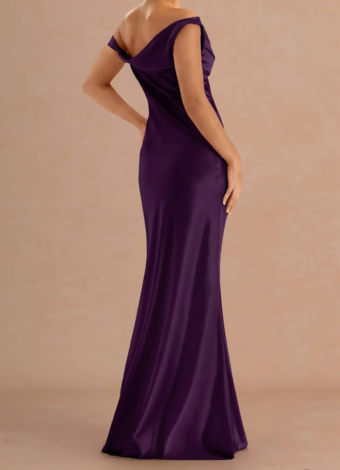 Purple Mermaid Off-Shoulder Satin Floor-Length Wedding Dress - Yihuiw by Yihuiw
