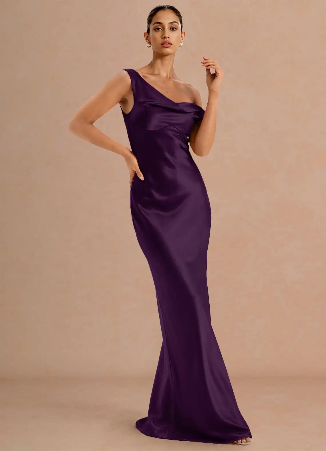 Purple Mermaid Off-Shoulder Satin Floor-Length Wedding Dress - Yihuiw by Yihuiw