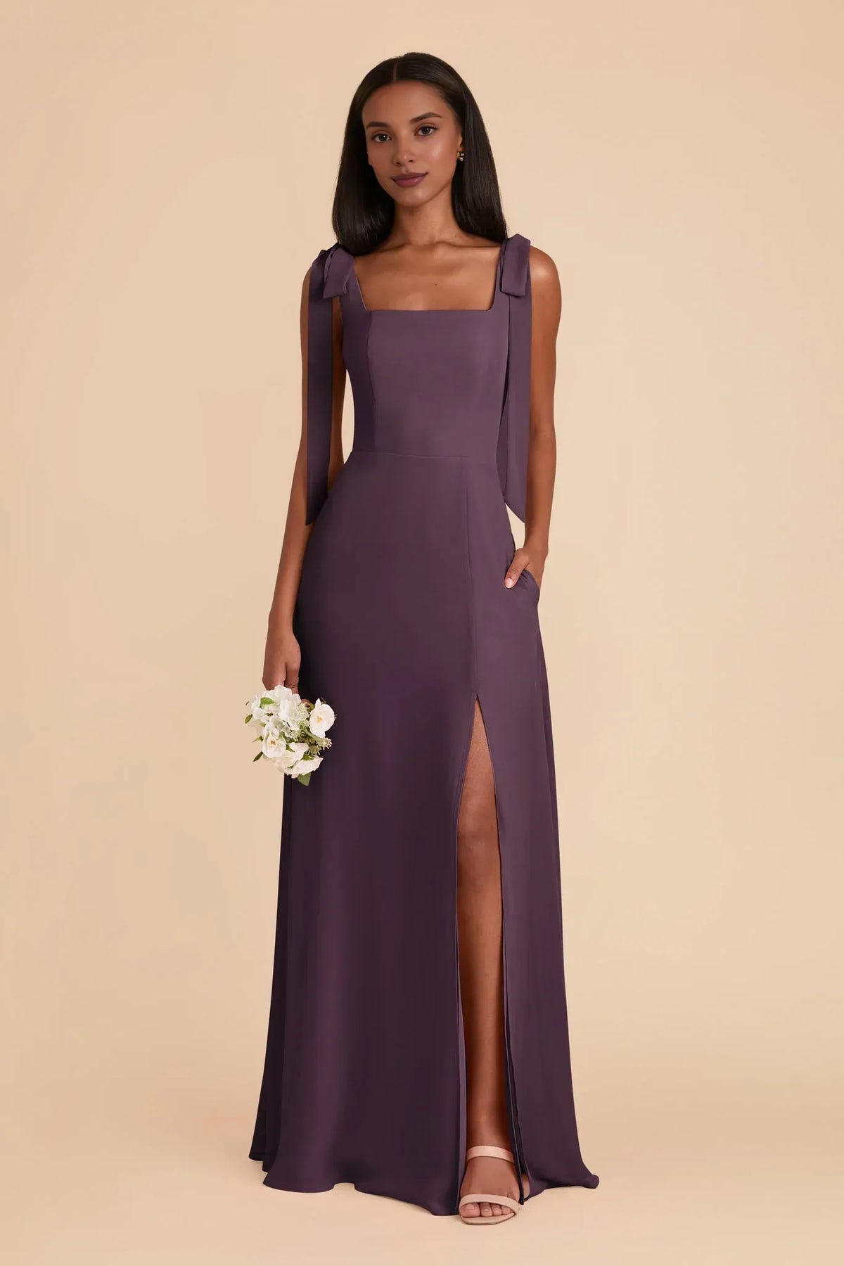 Square Neck Chiffon High Slit Wedding Dress - Yihuiw by Yihuiw
