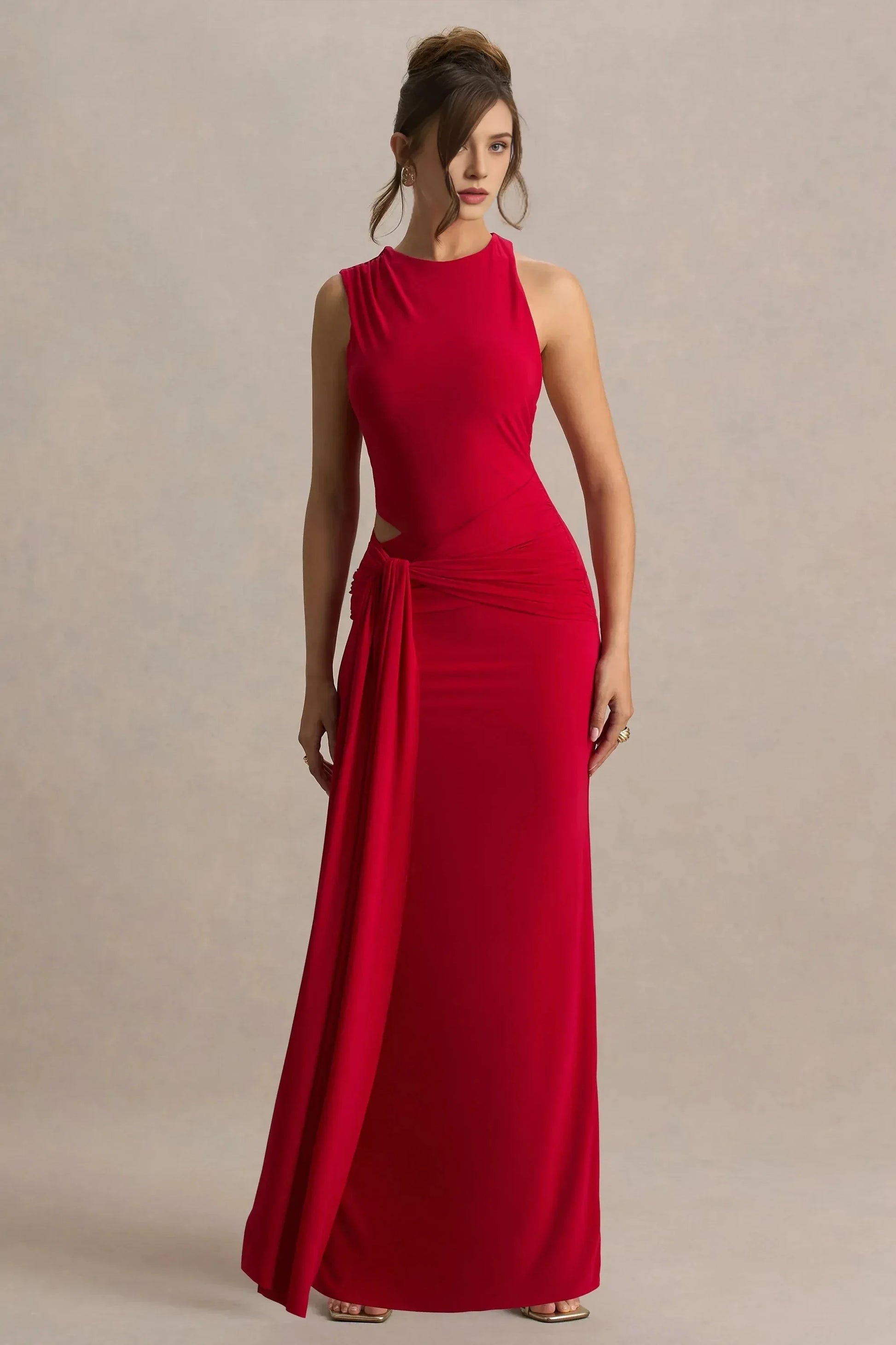 Dazzling Mermaid High Neck Sleeveless Cutout Back Floor Length Prom Dress by YiHuiw
