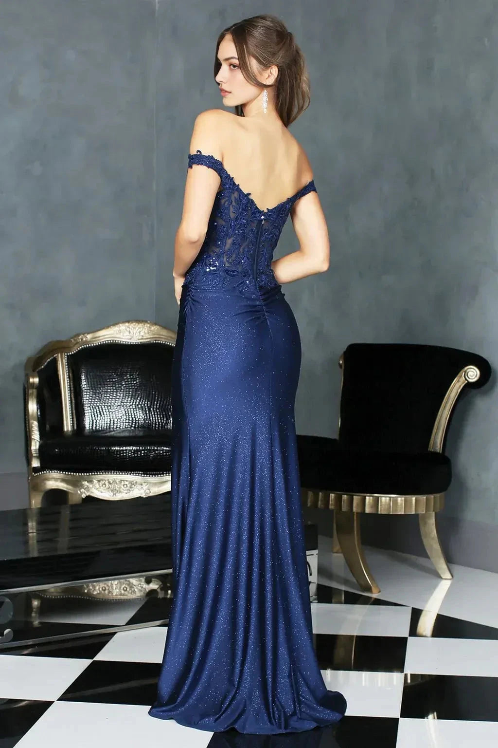 Dazzling Mermaid Sweetheart Off the Shoulder Sheer Back Floor Length Prom Dress by YiHuiw