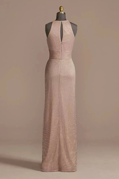 Dazzling Sheath Halter Neck Sleeveless Keyhole Back Floor Length Mother of the Bride Dress by YiHuiw