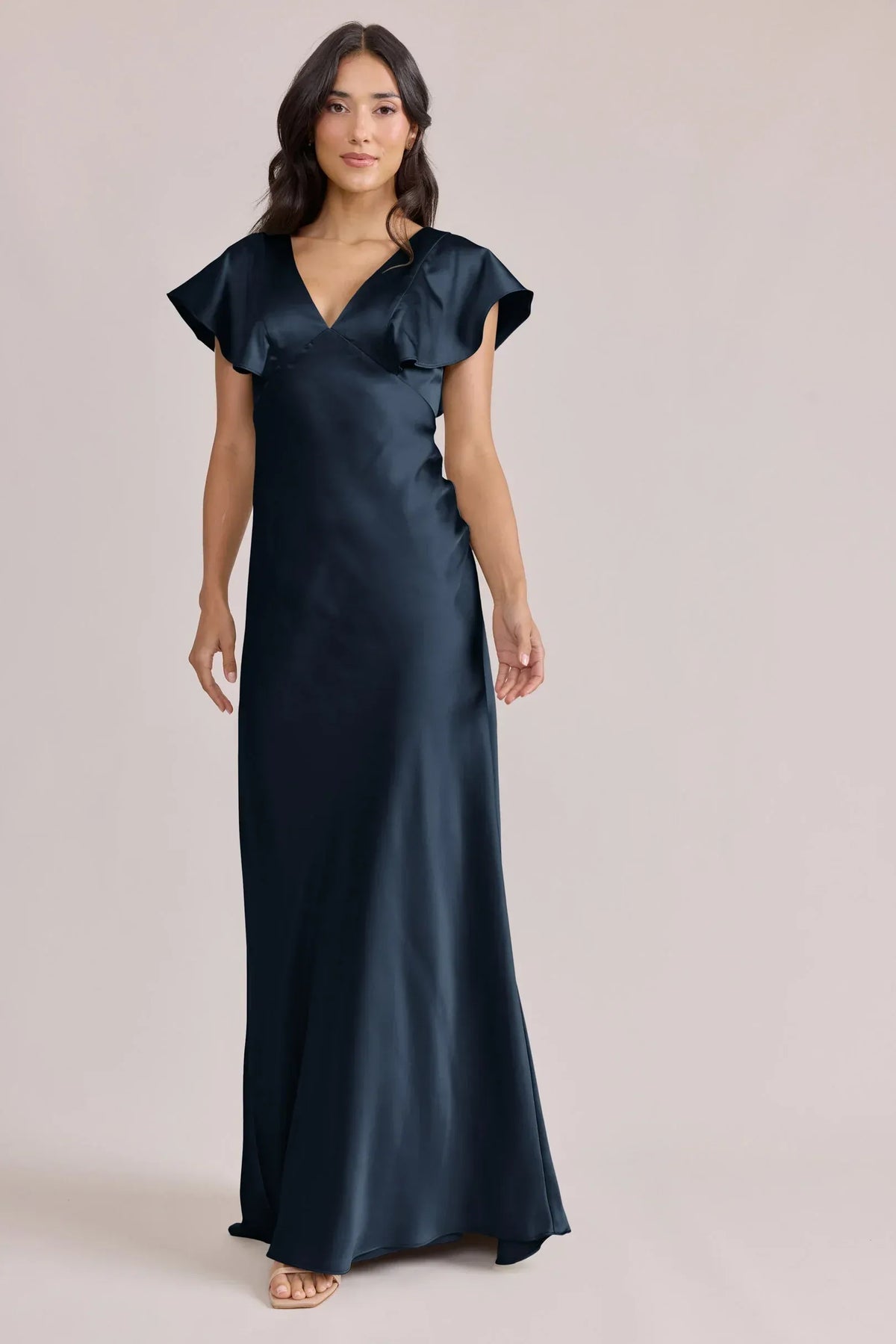 Navy Mermaid V-Neck Satin Wedding Dress - Yihuiw by Yihuiw