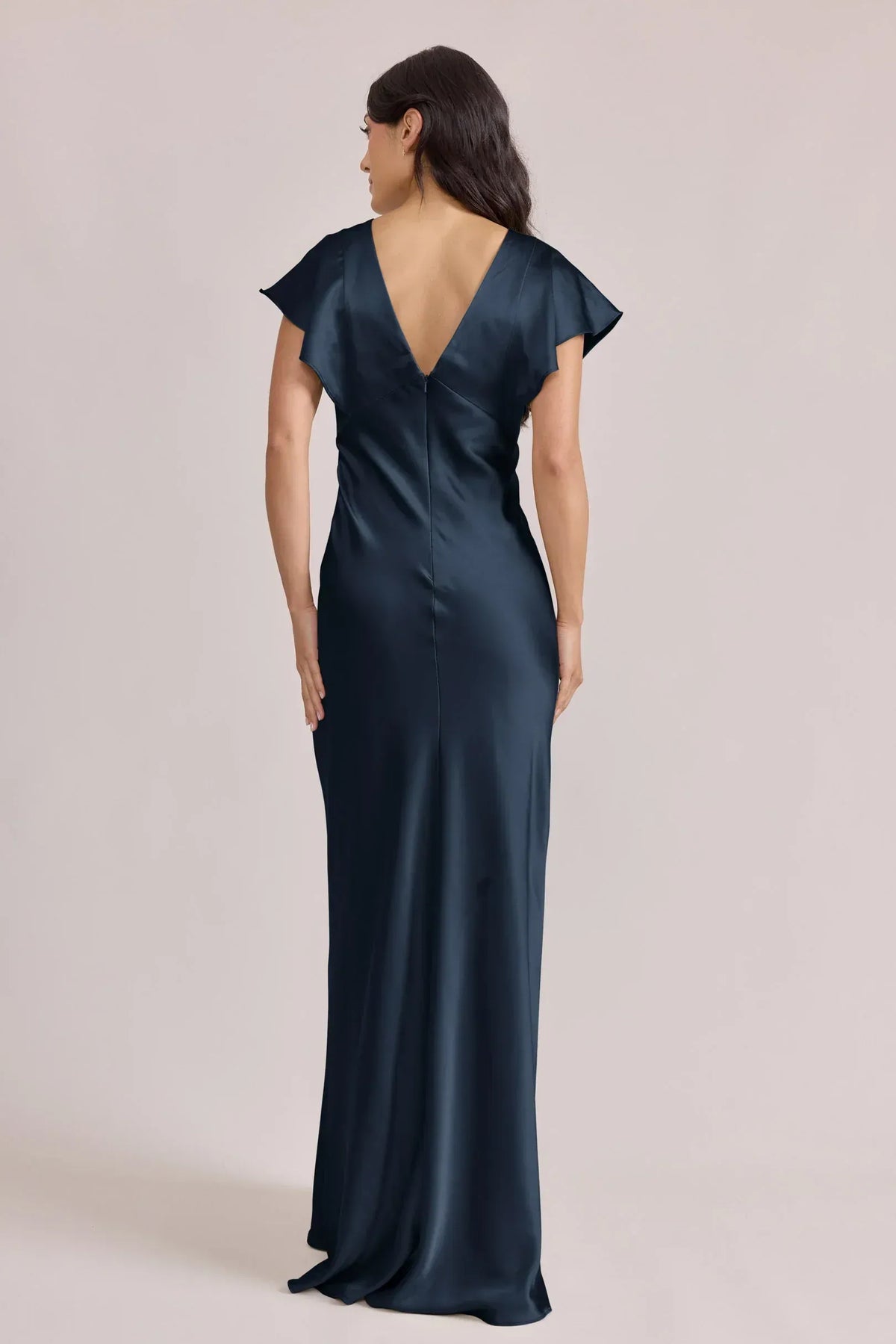 Navy Mermaid V-Neck Satin Wedding Dress - Yihuiw by Yihuiw