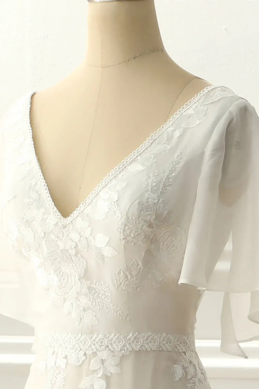 A-Line Chiffon Short Sleeve Train Mini Wedding Dress - Yihuiw by Yihuiw