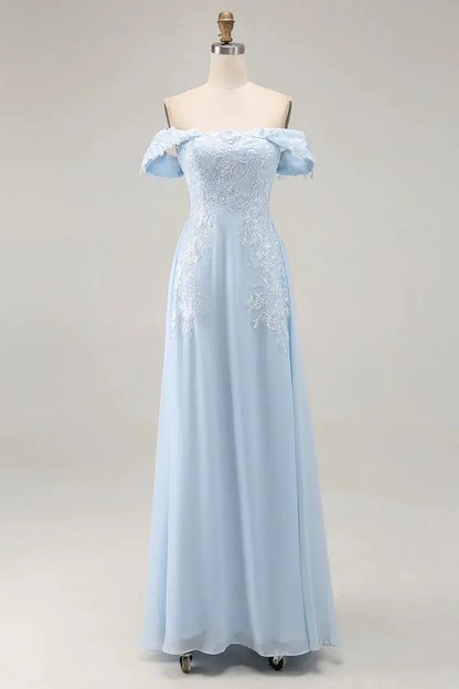 Delicate A Line Off Shoulder Short Sleeve Lace Back Floor Length Mother of the Bride Dress by YiHuiw