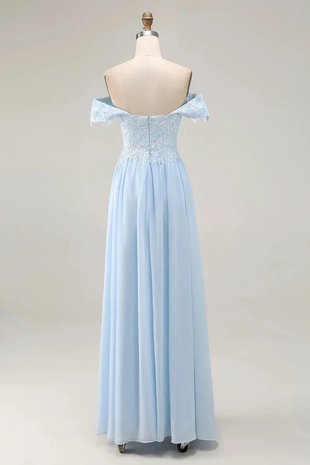 Delicate A Line Off Shoulder Short Sleeve Lace Back Floor Length Mother of the Bride Dress by YiHuiw