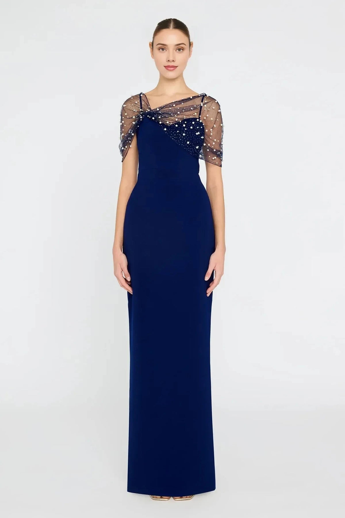 Delicate Sheath Illusion Neck Beaded Sleeve Open Back Floor Length Prom Dress by YiHuiw