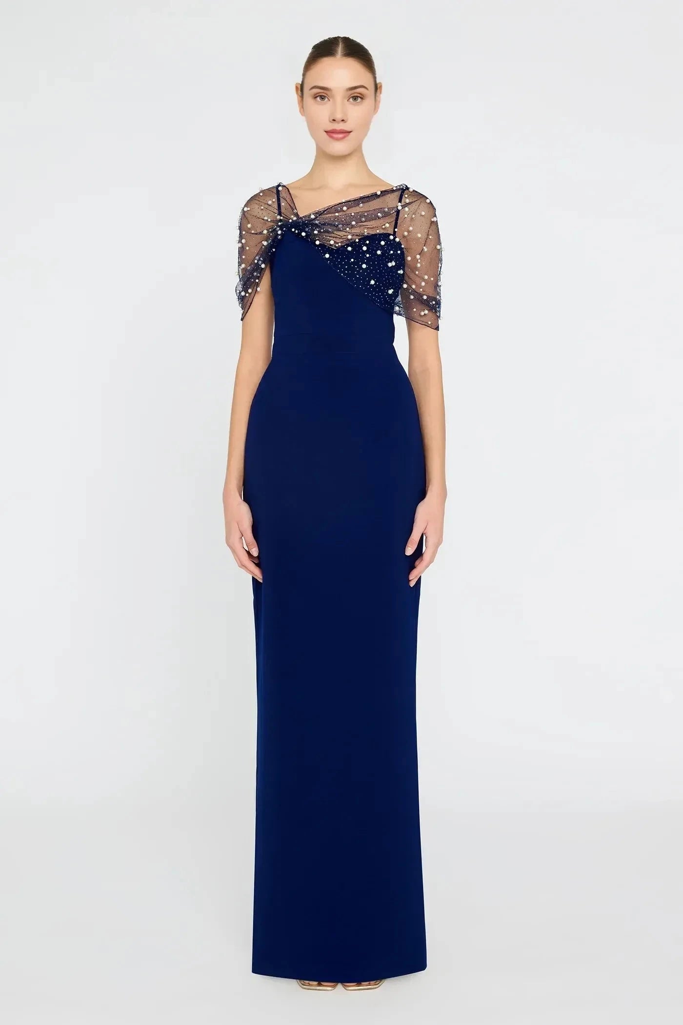 Delicate Sheath Illusion Neck Beaded Sleeve Open Back Floor Length Prom Dress by YiHuiw