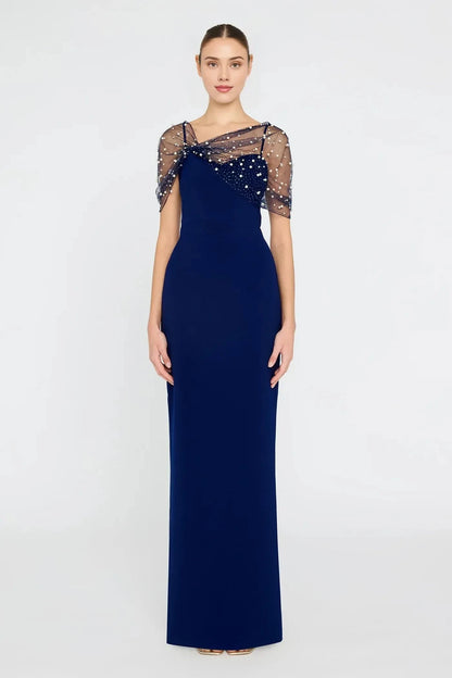 Delicate Sheath Illusion Neck Beaded Sleeve Open Back Floor Length Prom Dress by YiHuiw