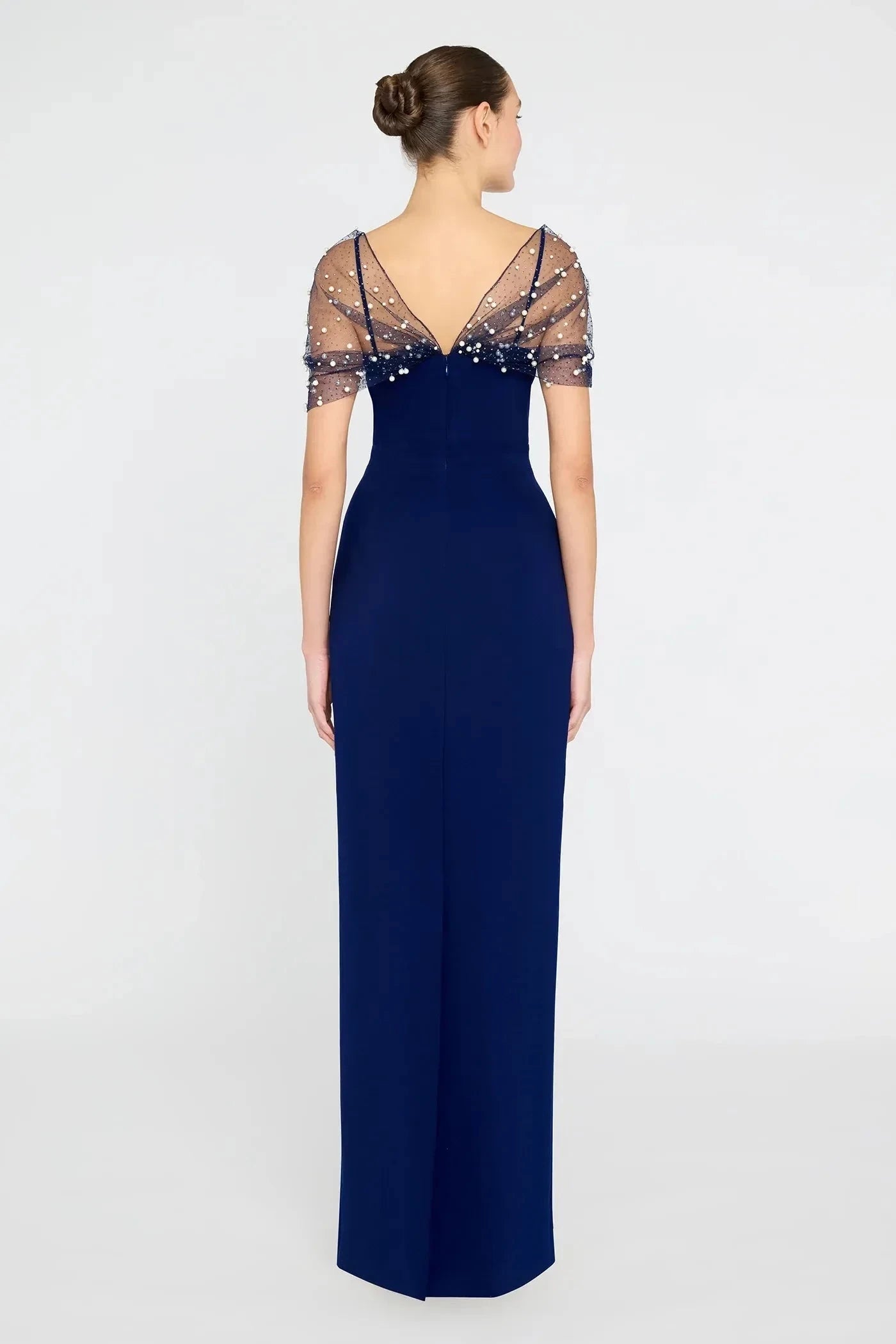 Delicate Sheath Illusion Neck Beaded Sleeve Open Back Floor Length Prom Dress by YiHuiw