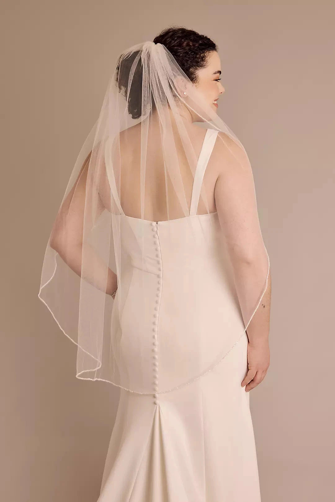 Delicate Beaded Edge Two-Tiered Fingertip Length Bridal Veil by YiHuiw