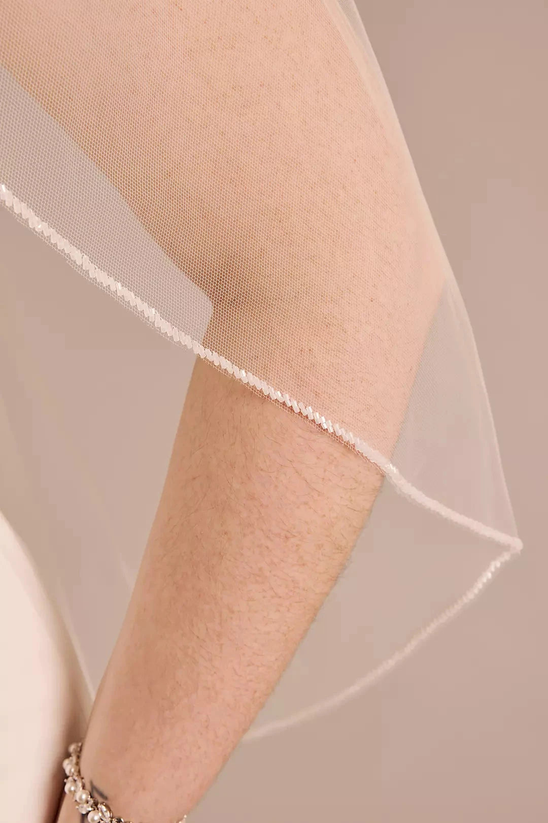 Delicate Beaded Edge Two-Tiered Fingertip Length Bridal Veil by YiHuiw