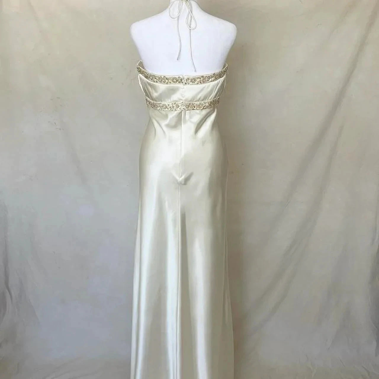 Delicate Floral Beading Spaghetti Strap Long Satin Women's Ball Gown Evening Dress simple gentle atmospheric and unique desi Bring summer colors to enhance whiteness by YiHuiw
