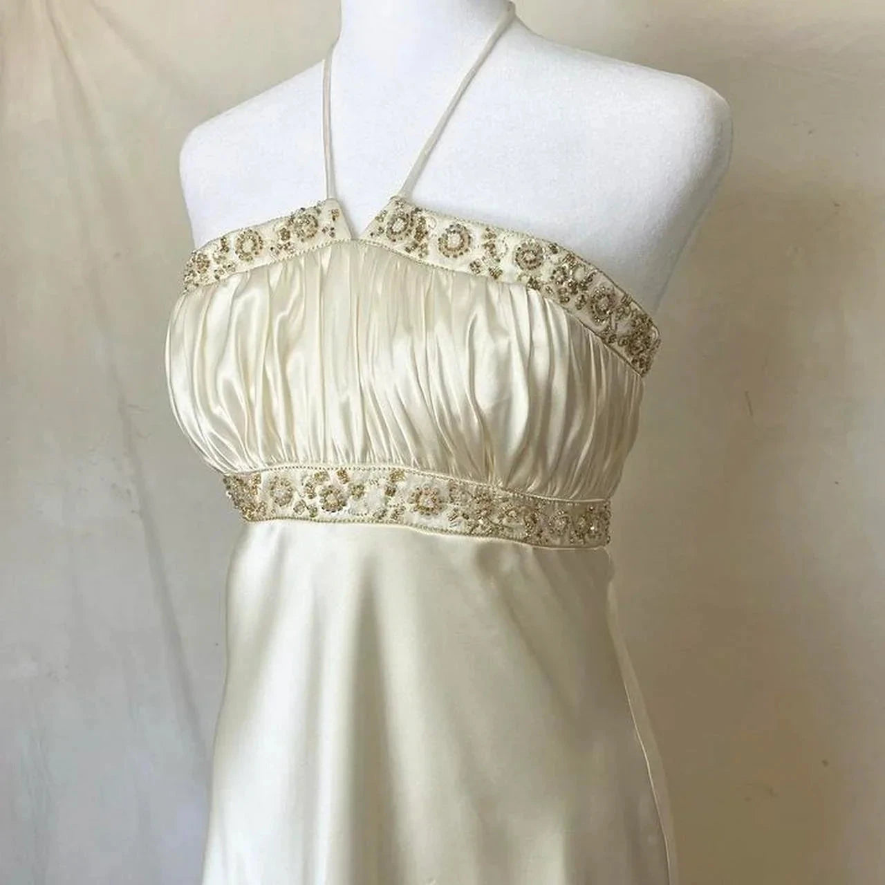 Delicate Floral Beading Spaghetti Strap Long Satin Women's Ball Gown Evening Dress simple gentle atmospheric and unique desi Bring summer colors to enhance whiteness by YiHuiw